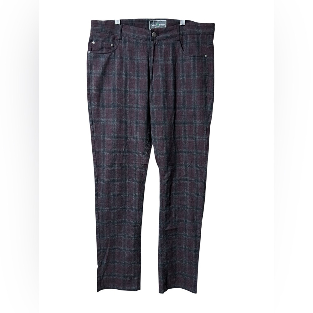 Paisley & Gray Men's Sz 34x32 Slim Fit Plaid Pants Flat Front Chinos Work Office
